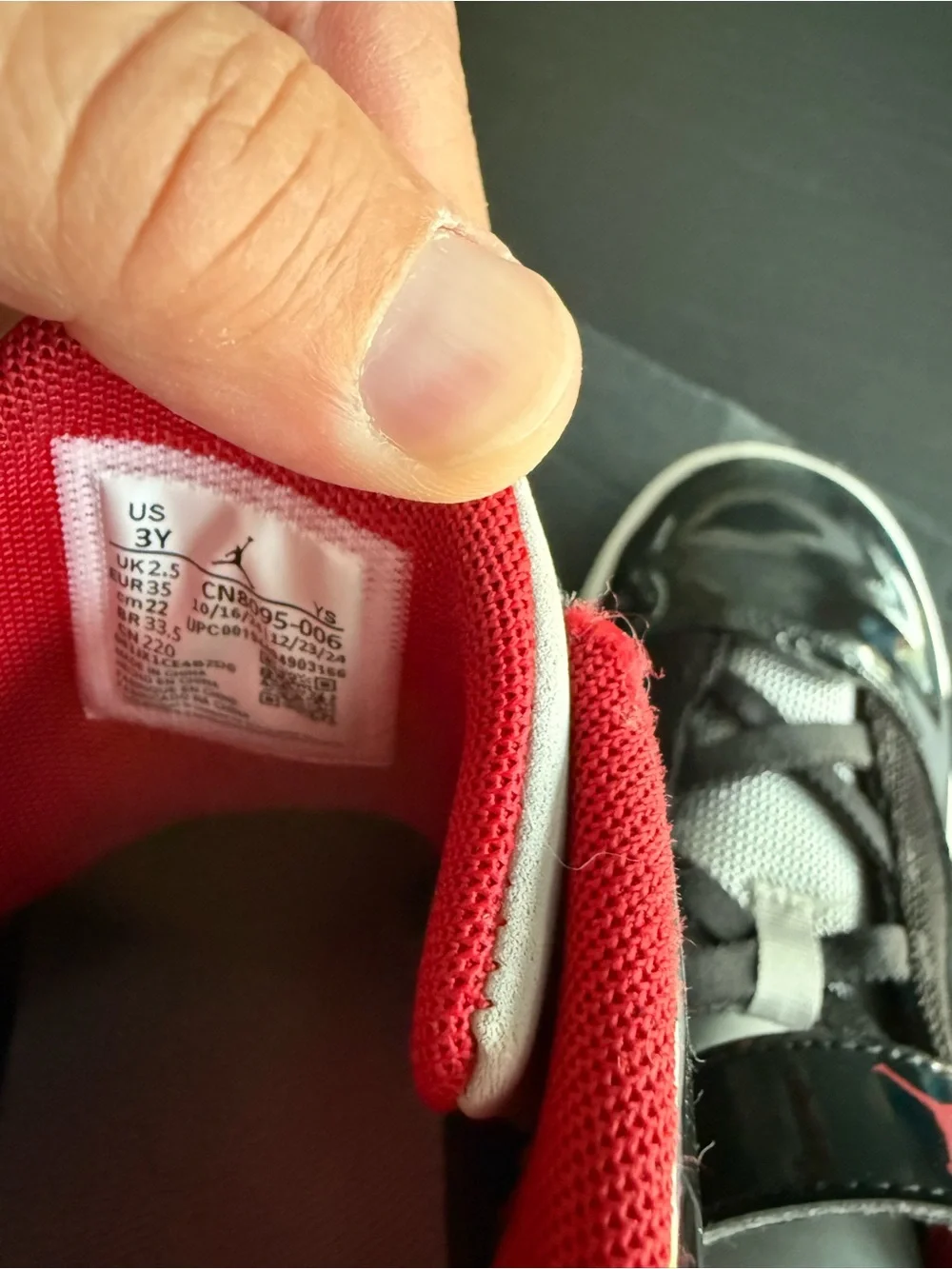 Jordan Kids Black and Red Velcro High-Top Sneakers